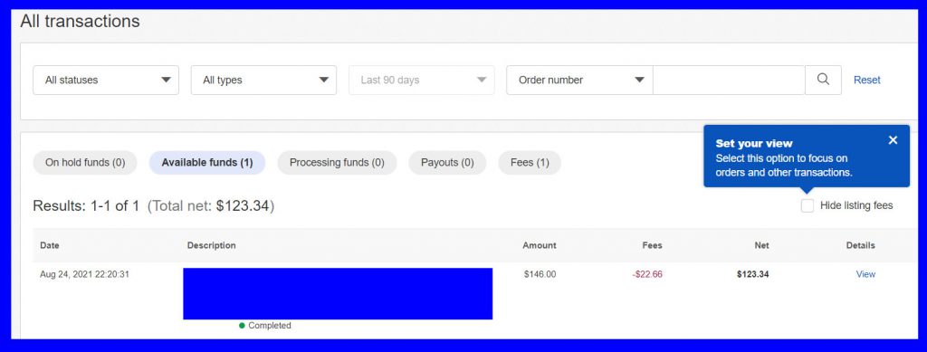 eBayのPayment（支払い）画面